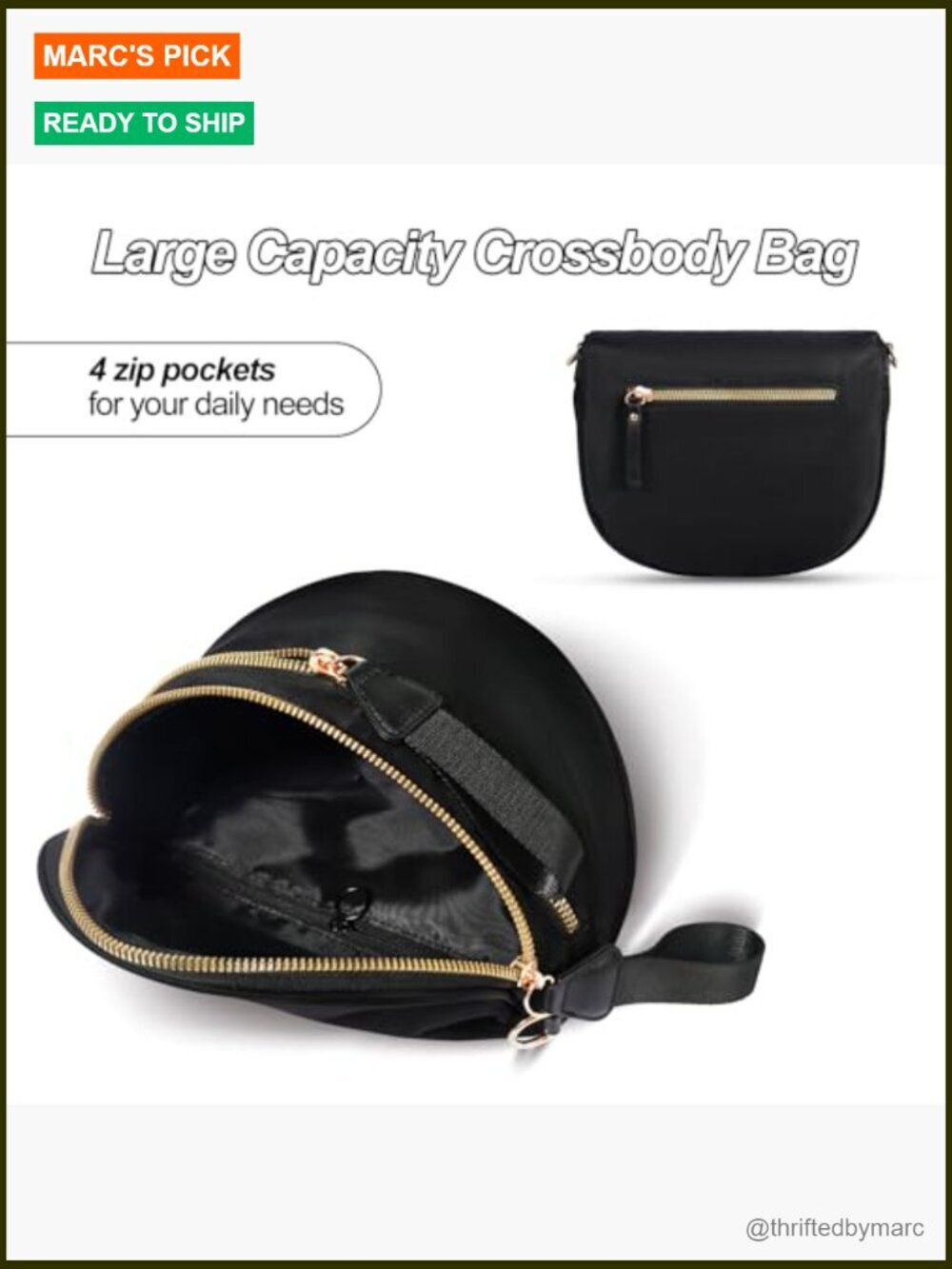 Nylon Crossbody Bag with Adjustable Strap, Large Capacity Sling Purse - Picture 5 of 7